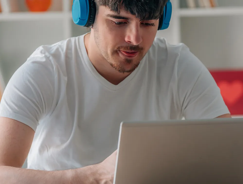 person taking online training