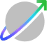 A gray circle with a multicolored arrow wrapping around it, pointing upward and to the right. The arrow is blue at the base and transitions to green at the tip.