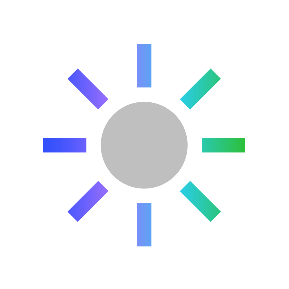 AES Icon for Solar: A digital illustration of a simple, stylized sun with alternating blue and green rays.