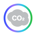 Icon of a gray cloud with 'CO2' written inside, surrounded by a gradient circle transitioning from purple to green.