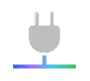 A gray electrical plug icon connected to a horizontal line with a gradient from blue to green, symbolizing connectivity or power.