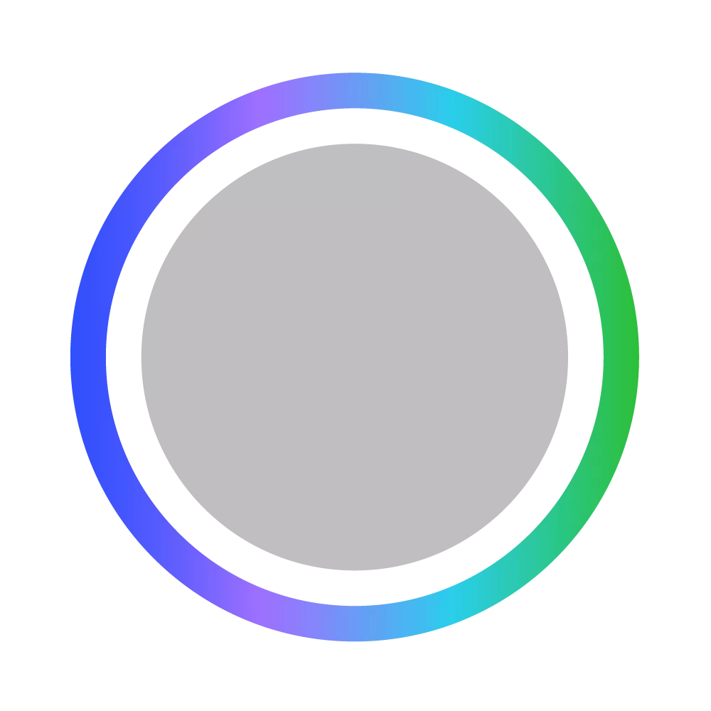 A circular design with a gray center, surrounded by a thin white ring and an outer ring that transitions from blue to green.