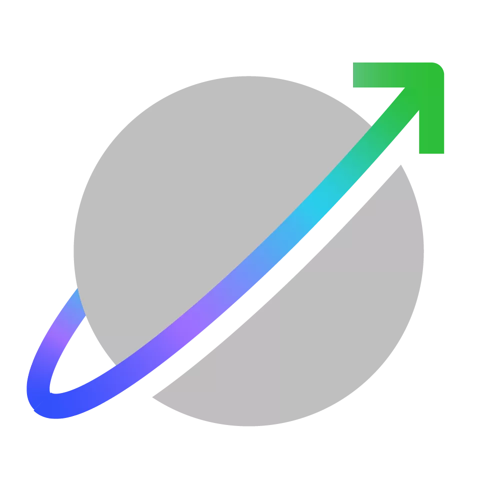 A stylized image of a gray circle with a gradient blue to green arrow wrapping around it, pointing upward and to the right.