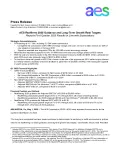 Press release document from AES with the logo at the top right. The title reads 'AES Discloses 2020 Greenhouse Gas Emissions and Long-Term Greenhouse Gas Targets.' The document outlines strategic announcements, including a commitment to reduce carbon emissions and increase renewable energy. There are sections on progress and future targets, with detailed bullet points and contact information at the top.