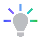 Illustration of a light bulb with six colorful rays extending outward, each in different shades of blue, purple, and green.
