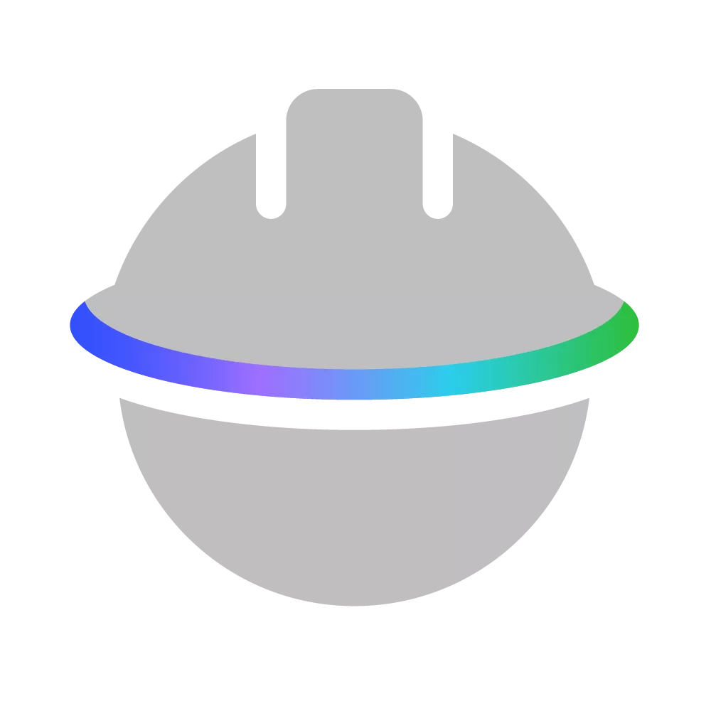 A gray spherical object with a notch on top, encircled by a gradient band transitioning from blue to green.